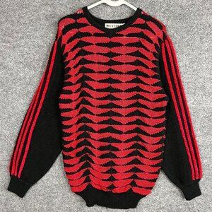 Vintage 80s Western Connection Abstract‎ Geometric Red Black Sweater Size M